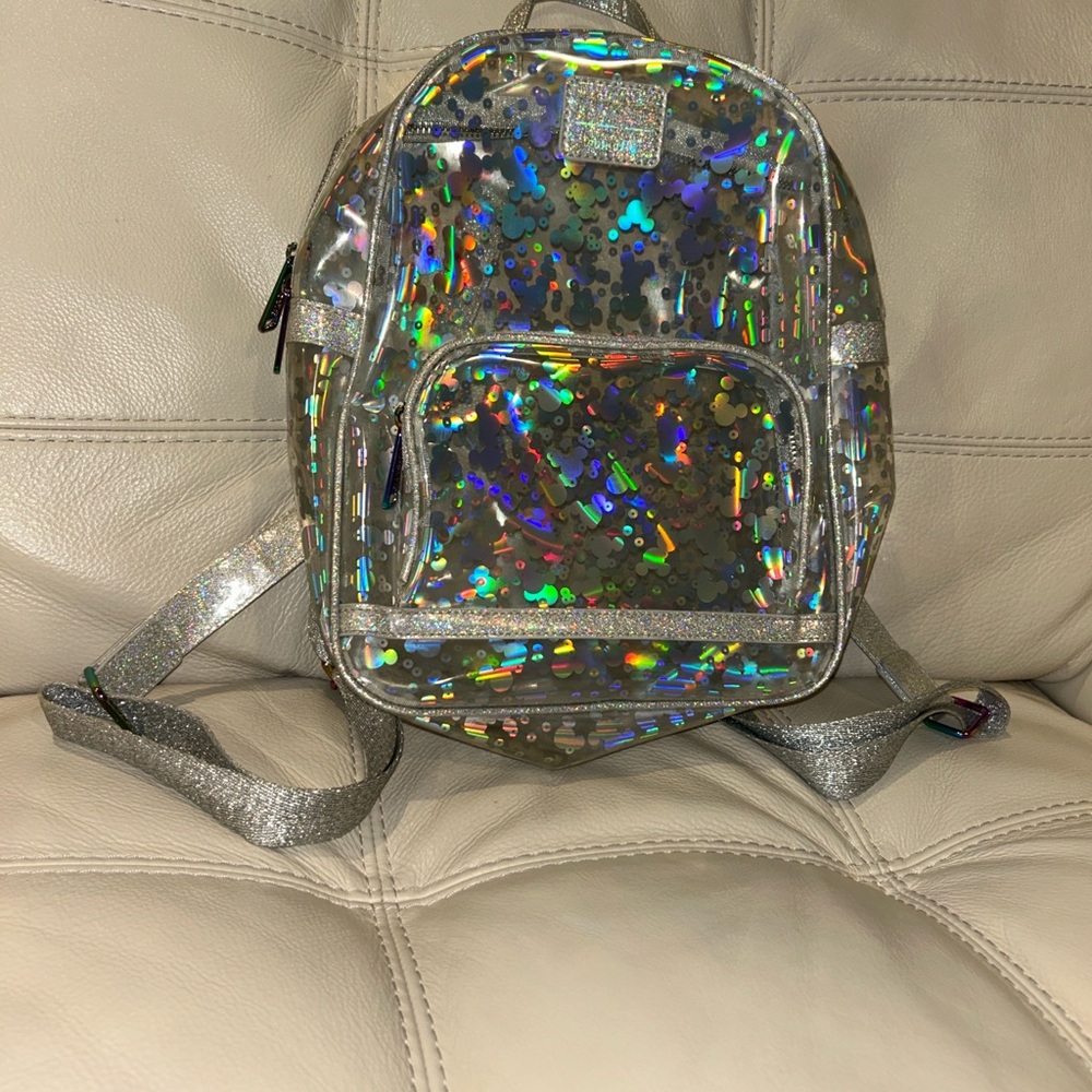 Disney Parks Loungefly Magic Mirrors Silver Holographic Kids Backpack. NWOT - Picture 5 of 7
